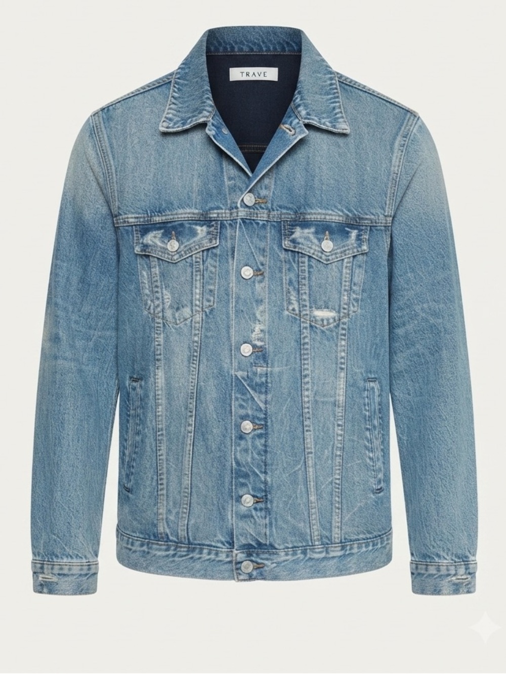 TRAVE Denim Distressed Oversized Trucker Jean Jacket Small Light Wash Vintage
